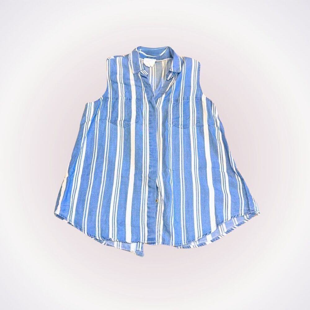 Harper Heritage Blue & White Stripe Collared Tank Top | Sz S